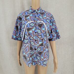 Rafter JX Vintage 80s Western Shirt Women's Large Blue Aztec Capelet Yoke